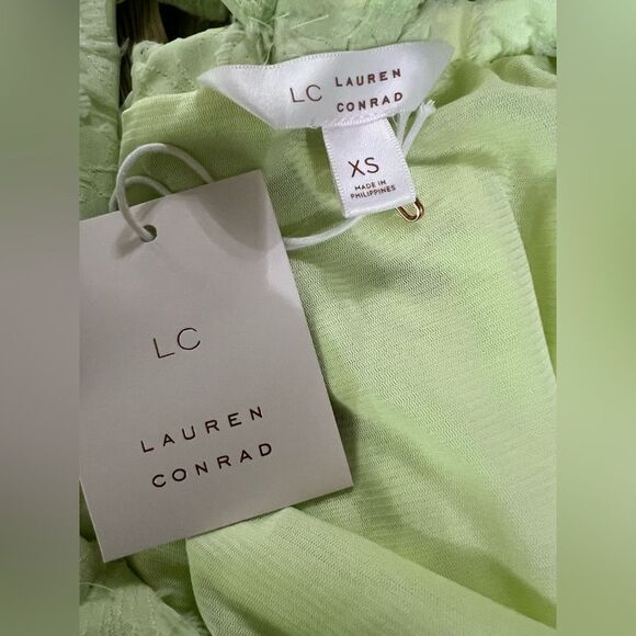 4/$25 LC Lauren Conrad bright neon textured tank top ruffle xs summer travel - Picture 4 of 6